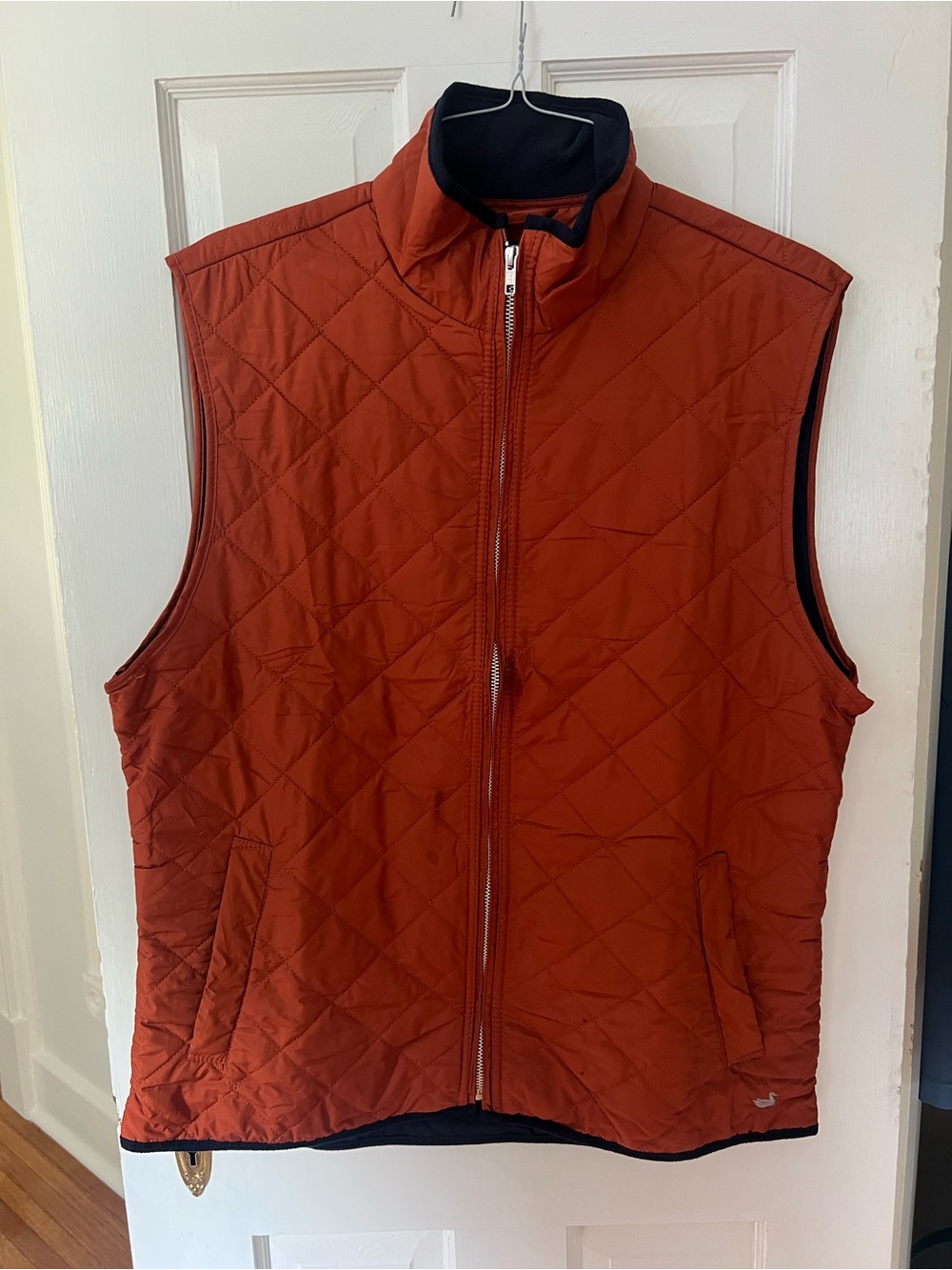 Southern Marsh Men’s Large Burnt Orange Quilted Vest Navy Fleece Lined